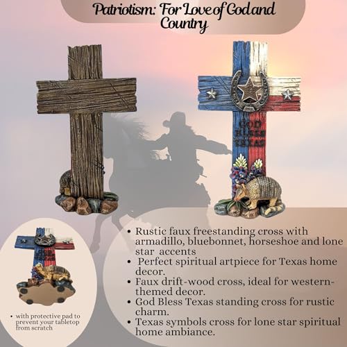 BestGiftEver God Bless Texas Faux Wood Cross - Rustic Tabletop Decor