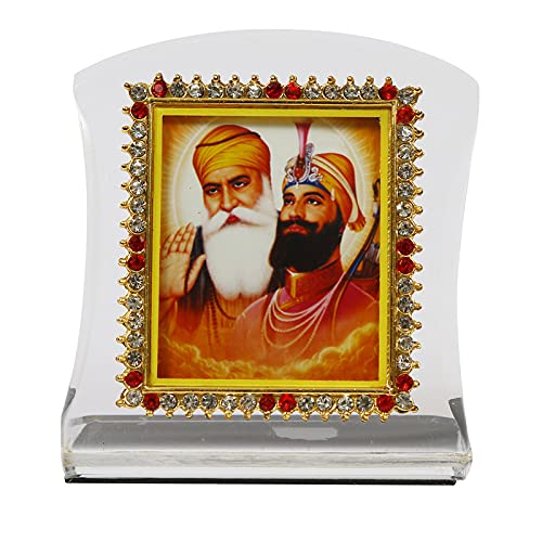 BISMAADH Religious Idol Acrylic Showpiece Figurine for Car Dashboard, Home & Office Décor (Guru Nanak Dev Ji & Guru Govind Singh Ji) Guru Nanak Dev Ji, Guru Gobind Singh Ji
