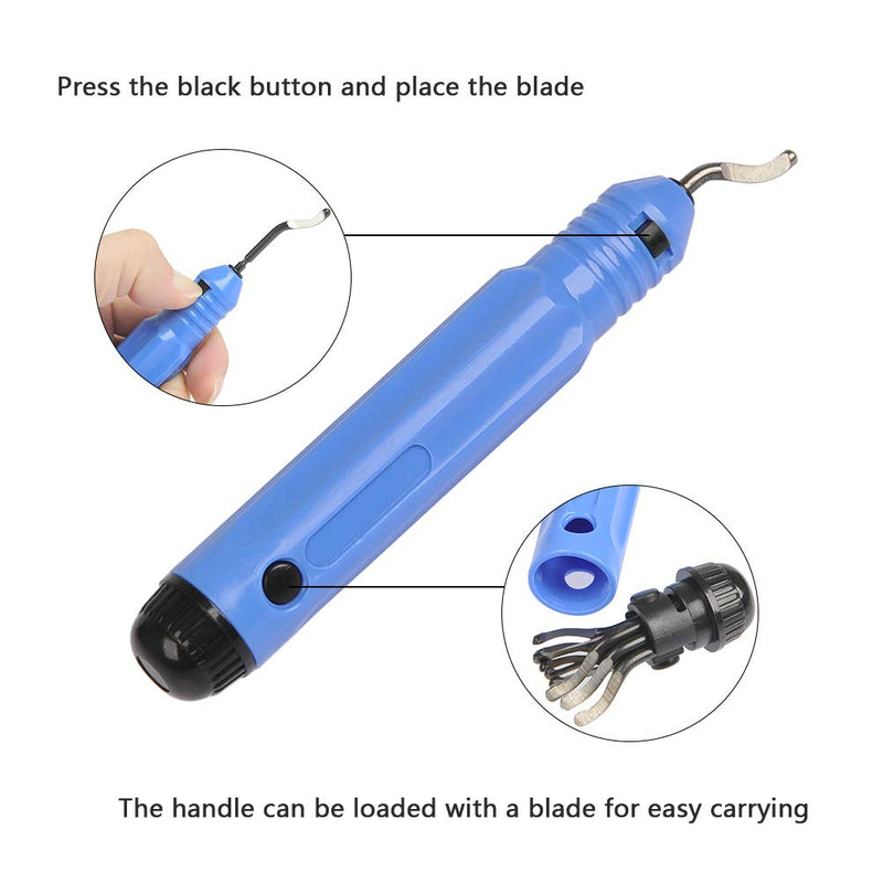 [Australia - AusPower] - Metal Deburring Tool Kit Deburring Cutters Set, Anti-Slip Handle with 15 High-Speed Steel Rotary Deburr Blades Set, Great Burr Remover Hand Tool for Wood, Plastic, Aluminum, Copper and Steel Blue 