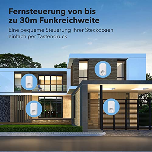 HBN Radio Socket Set of 5 Sockets with 2 Remote Controls, 3680 W Remote Controlled Plug for Indoor Christmas Decoration, Household Appliances, Range 30 m, White Pack of 5