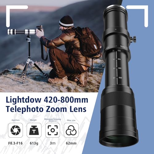 EF/EF-S 420-800mm F8.3 Telephoto Zoom Lens(MF) for Canon EOS Rebel T8i/T7i/T7/T6i/T5/T3i/T2i/XSi/SL3/SL2/T100/90D/80D/70D/50D/5D Mark IV/6D II/7D II/1D X III II-Manual Focus DSLR Cameras Lenses(Black) For Canon EF/EF-S (Black)