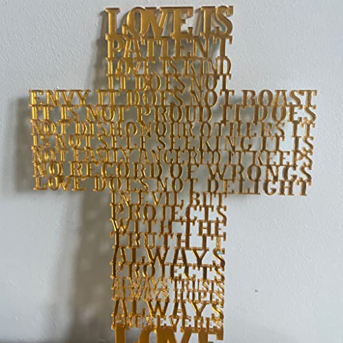 eBoutik – 3D Gold Laser Cut Out Religious Standing Ornament for Home, Church, Passover, Wedding – Christian Religious Prayer Gift for Women & Men - Love Is Patient - 1 Corinthians 13:4–8