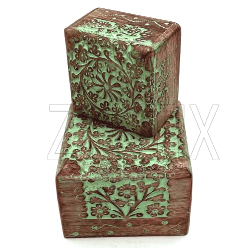 Mango Wood Pack of 2 Antique Jewelry Organizer - Mango Wood Jewelry Box for Women, Decorative Storage Solution with Elegant Design and Craftsmanship, Ideal for Home and Gift Use (Green)