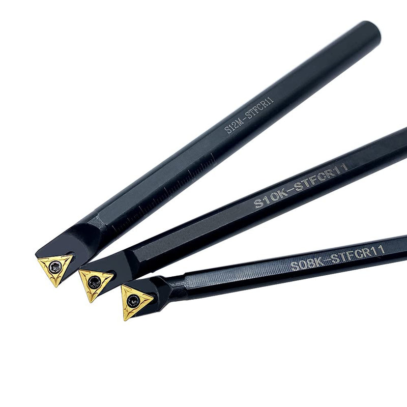 [Australia - AusPower] - S08K/S10K/ S12M-STFCR11 Boring Bars 91° Internal Turning Holder 3pcs with 3pcs TCMT21.51 Carbide Inserts for Machining Steel Parts and Stainless Steel 3PCS Holder with 3pcs TCMT110204 