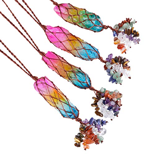Nupuyai 7 Chakra Rainbow Titanium Coated Healing Crystal Hanging Ornament
