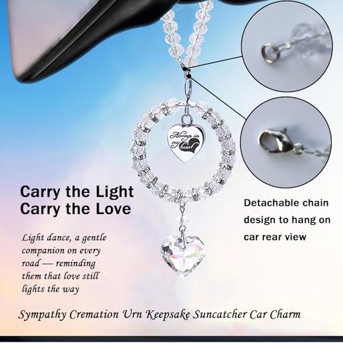 Crystal Suncatcher Mini Urn for Car Rear View Mirror Hanging Ashes Holder