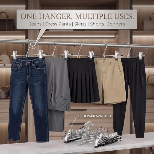 12 Pcs College Dorm Room Supplies Decor Skirt Pants Hangers with Clips Heavy Duty Clip Space Saving Stackable Add on Metal Organization and Storage for Jeans Towels Skirt Trousers Ties Socks 12