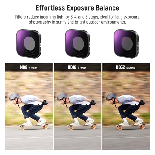 NEEWER ND Filter Set Compatible with GoPro Hero 13 12 11 10 9 (3 Pack), ND8 + ND16 + ND32 Screw On Multicoated HD Optical Glass Neutral Density Action Camera Lens Photography Accessories Kit, FL-GP13 Plastic Frame 3 Packs ND