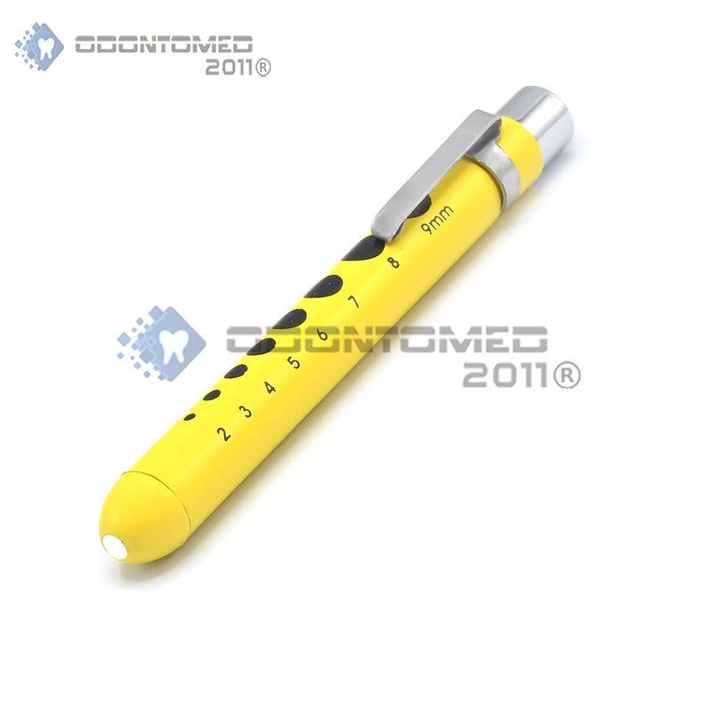 [Australia - AusPower] - OdontoMed2011 Medical Pen Lights for Nurses Doctors, Reusable LED Medical Penlight Flashlight with Pupil Gauge, White Light, Yellow Color Penlight 