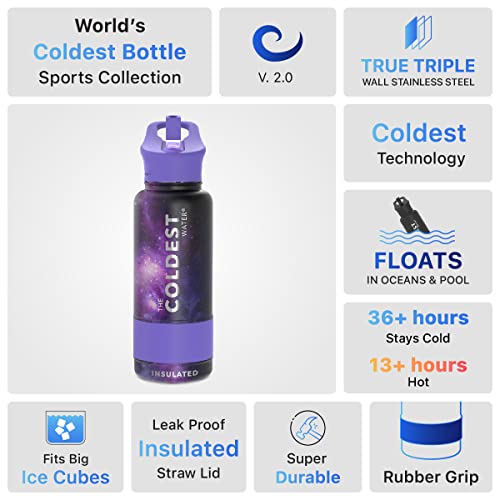 Coldest Insulated Water Bottle with Straw Lid - Stainless Steel Metal Insulated Bottle for Men & Women (Astro Purple, 32 oz) Astro Purple