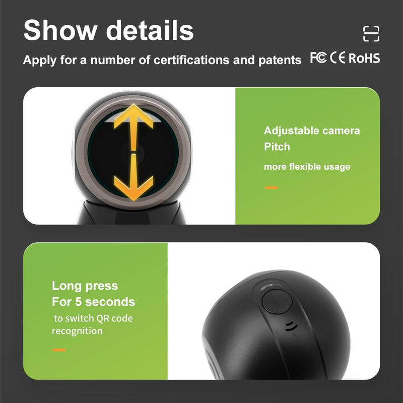 [Australia - AusPower] - YANZEO YS860 Barcode Scanner 2D/1D Desktop Barcode Reader Hands-Free QR Bar Code Scanner Plug and Play Fast & Accurate Scanning for Store, Office, Warehouse Black 