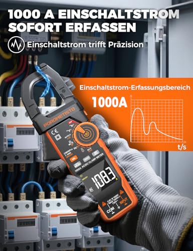 CM06PRO Digital Clamp Meter 6000 Counts True RMS, 1000A AC/DC - with Inrush Current Measurement & NCV - Multimeter for Current, Voltage, Resistance, Capacitance, Temperature, Line Detection CM06PRO