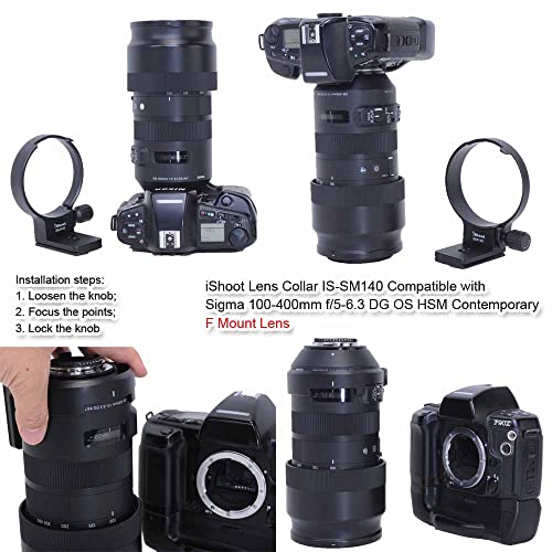 iShoot Tripod Mount Ring Lens Collar Compatible with Sigma 100-400mm f/5-6.3 DG OS HSM Contemporary (EF & F Mount Lens), Bottom is Arca-Swiss Fit Quick Release Plate for Arca Type Tripod Head Clamp
