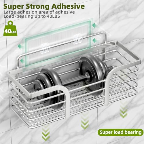 Yougai Shower Caddy, Shower Organizer with Soap Holder and Hooks, Rustproof Shower Shelves, No Drilling Bathroom Organizers and Storage, Wall-Mounted Kitchen & Home Decor (Silver) Silver