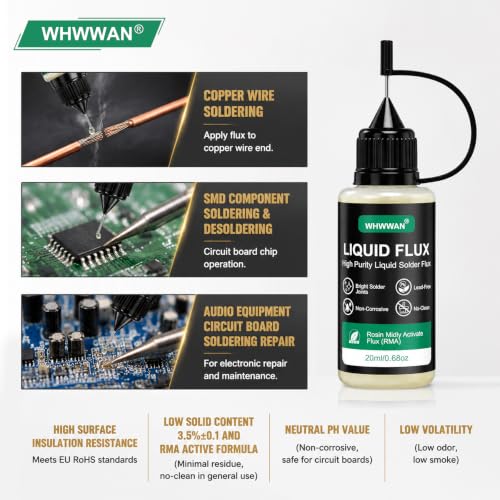 Flux Soldering 20 ml, Soldering Flux, No-Clean Soldering Paste Flux | Non-lead-free flux, for PCB, SMD, BGA electronic components, repairs (with 2 conical nozzles)
