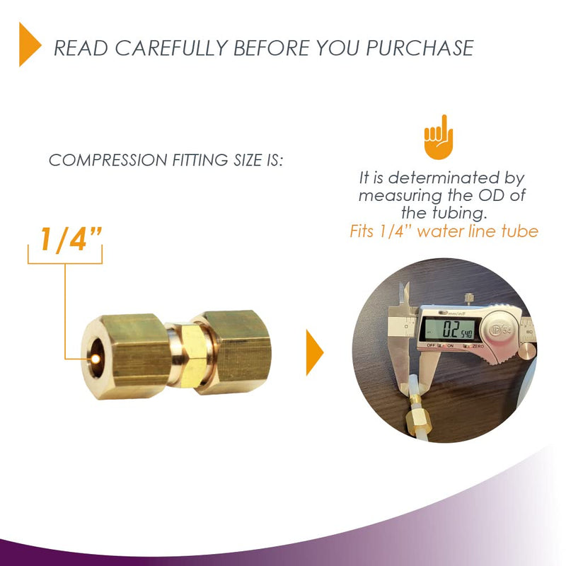 [Australia - AusPower] - Ice Maker Water Line Brass Compression Tube Fitting, 1/4” OD x 1/4” OD (2) 