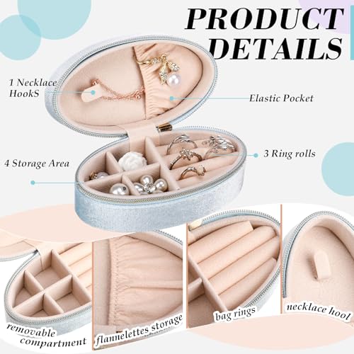 Kenning 12 Pcs Small Velvet Jewelry Case Travel Organizer Portable,Oval Oval