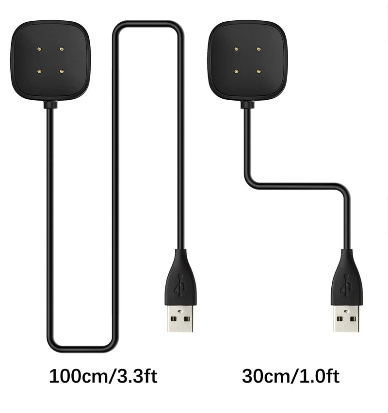 [Australia - AusPower] - [2-Pack] Charger Cable Compatible with Smart Watch Fitbit Sense/ Versa 3, Replacement USB Charging Cradle Dock Stand Cable (3.3 ft/1.0ft) 3.3 ft/1.0 ft 