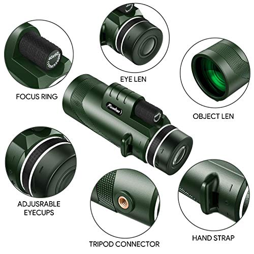 Pankoo 40x60 HD High Power Adult Monocular with Tripod and Smartphone Adapter - Ideal for Birdwatching, Hiking, Traveling Concerts - BAK4 Prism, Clear Colors, Durable and Portable Military Green