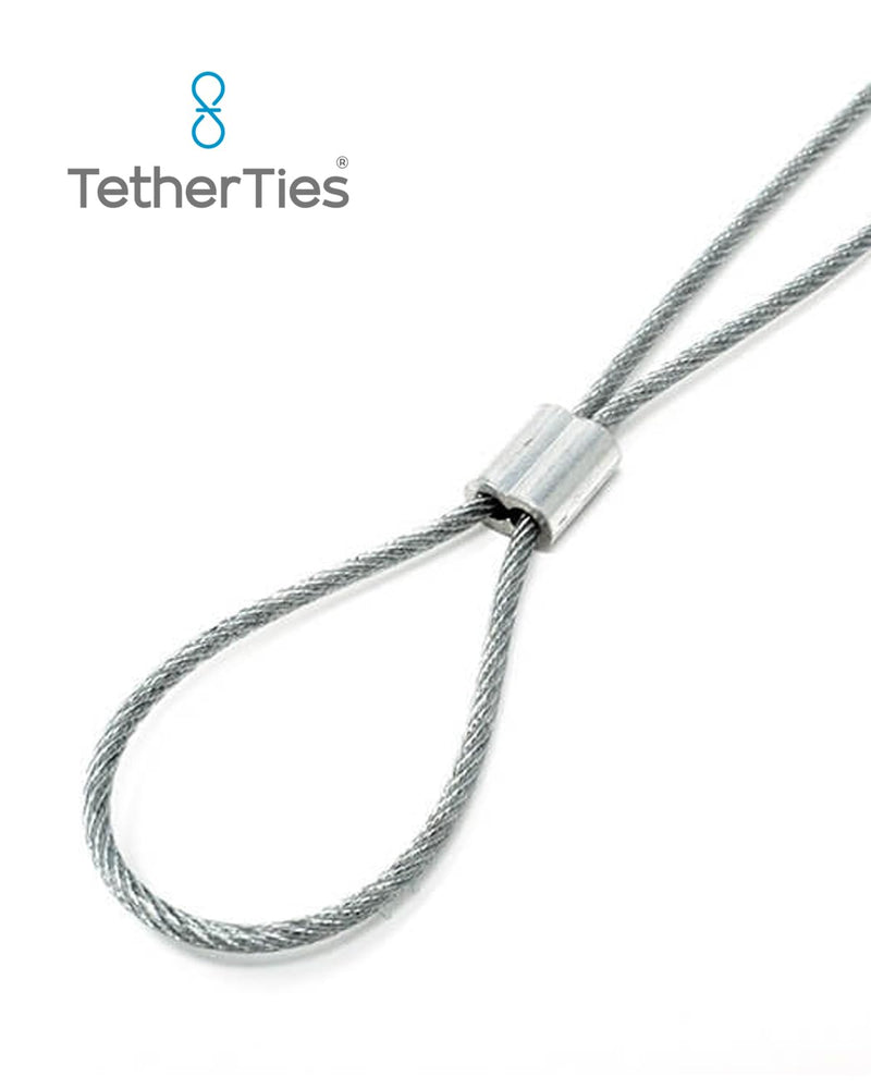 [Australia - AusPower] - Patented Pre-Assembled Adapter Ties - Anti-Theft Cable Locks for Tools, Dongles, Tethers, Computer adapters. Steel Cable, Security Lock, Easy Installation with Free Crimping Tool Silver 5 Pack TetherTies Cable Tethers 
