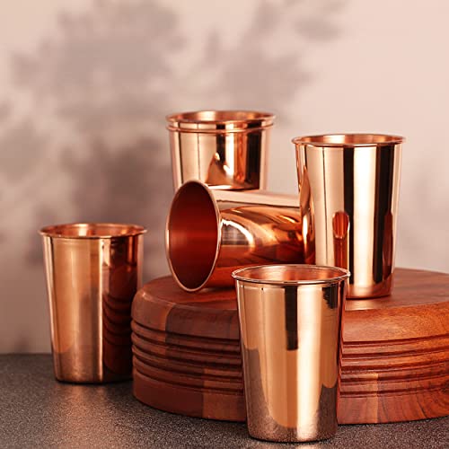 HealthGoodsIn Pure Copper Cups Set of 6 - Pure Copper Drinking Cups & Copper Tumbler for water 11.8 oz (350 mL), Ayurvedic Copper Cups for Daily Use