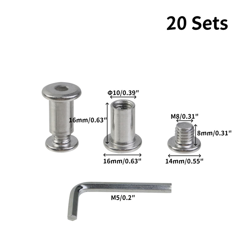 [Australia - AusPower] - Oedema 20 Sets M8×8mm Silver Screw Rivets Φ10×16mm Furniture Screws Stainless Steel Barrel Nuts and Bolts for Beds, Chairs, Furniture M8×8mm, Φ10×16mm 