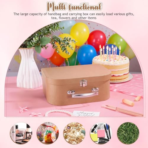 TEHAUX Kraft Paper Suitcase Gift Box 10.03 X 7.48 X 3.93 in Paperboard Suitcase for Jewelry Gift Storage Wedding Wrapping Party Favors Portable Carry Box