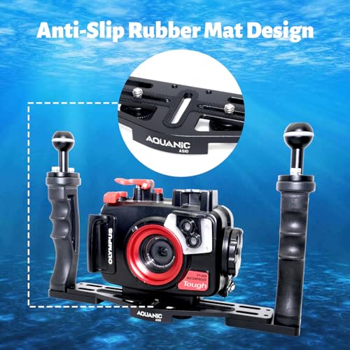 AQUANIC Underwater Camera Tray Handheld Stabilizer Tray Bracket for Camera Housing, Handle Aluminum Diving Grip for Gopro Divevolk, TG-5/6, RX100 V and Other Action Camera (Black) Black