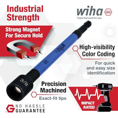 Six-piece 6-inch SAE magnetic nut setter set with color-coded handles by Wiha