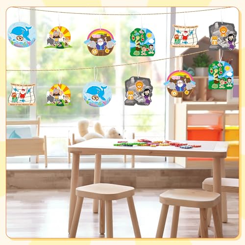 2ooya 36 Set Religious Christian Crafts Bulk, Jesus Bible Stories Sticker Hanging Ornament Craft Kit, DIY Nativity Scene Decor for Sunday School Christmas Activities Church Party Goodie Gifts