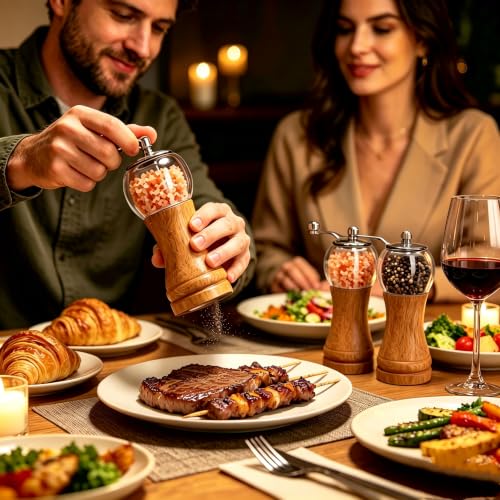 Classical Hand Shake Wood Pepper Grinder Set & Gorgeous Salt, Wooden&Acrylic,Ceramic Blades&Upgrade Metal Handle, Enjoy Your Best Fresh Ground Pepper Sea Salts and Various Spices (1PCS-1) 1pcs-1