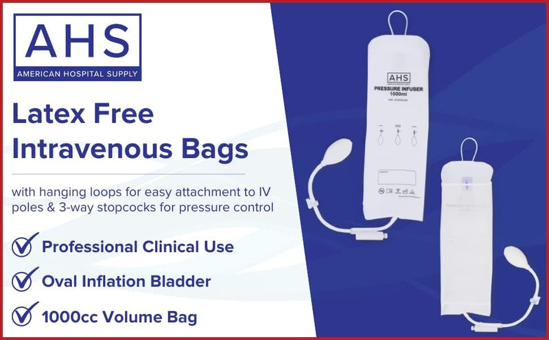 [Australia - AusPower] - American Hospital Supply Medical Pressure Infusion Bag – 3000ml, IV Pole Infusion Sack with 3-Way Stopcock, Color-Coded Gauge | Medical Supplies & Equipment (1 Each) 3000 mL 1 Each 