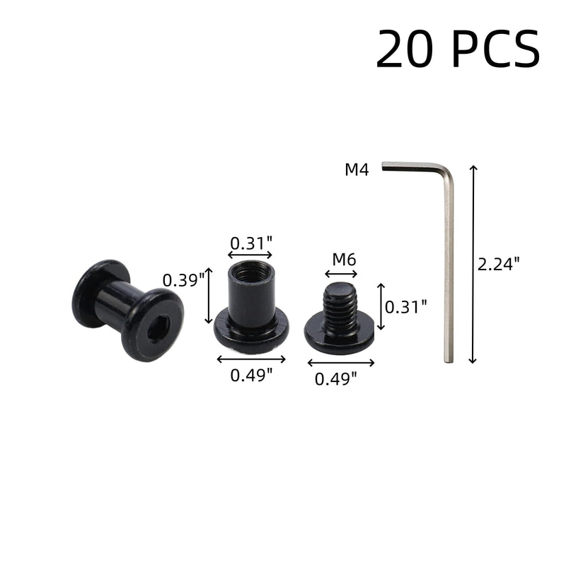 [Australia - AusPower] - Oedema 20 PCS M6×8mm Barrel Nuts and Bolts Stainless Steel Binding Post Screws Black Chicago Screws with Hex Wrench for Furniture Bed Cupboard M6×8mm, 8×10mm 