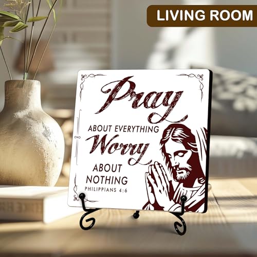 Rustic Christian Gifts for Men, Bible Verse Wood Plaque Prayer Room Decor, Inspirational Religious Gifts for Men Woman, Christian Decor for Home Office Shelf Decoration-5x5 Inch white pray