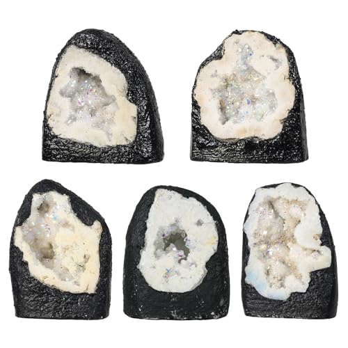 moonsix Rough Titanium Coated Crystal Druzy Geode, White, Large