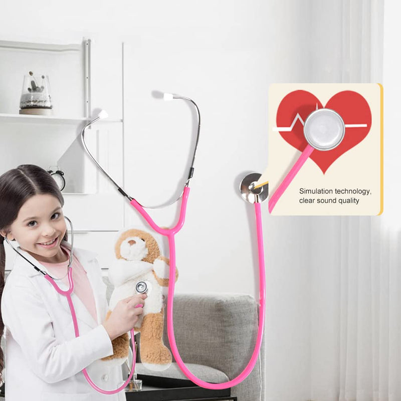 Children's Stethoscope, Metal Stethoscope, Children, Functional Double Head Stethoscope Toy, Analogue Metal Stethoscope, Amplifies Heart and Breathing Sound, for Medical Toy, Pink Tokaneit