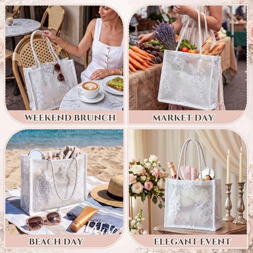 Paterr 4 Pcs Lace Bag Bride Tote Bag bridesmaid bags for wedding day