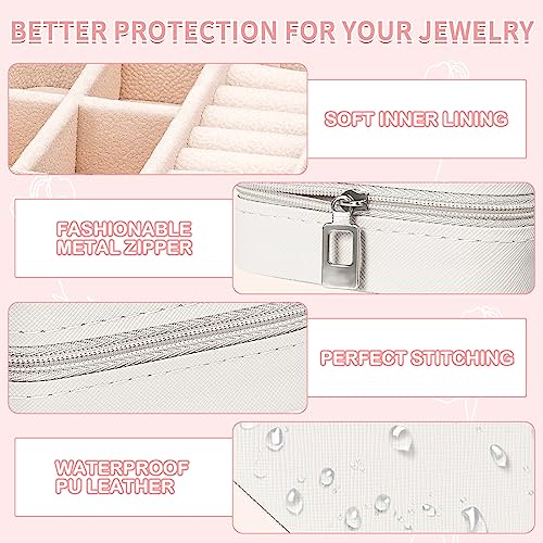 Leezmark 8 Pcs Jewelry Travel Case, Bridesmaid Gifts Set Of 8, Velvet Portable Jewelry Travel Organizer Small Bridesmaid Proposal Gifts Box Mini Storage Organizer Box, Beige-white White
