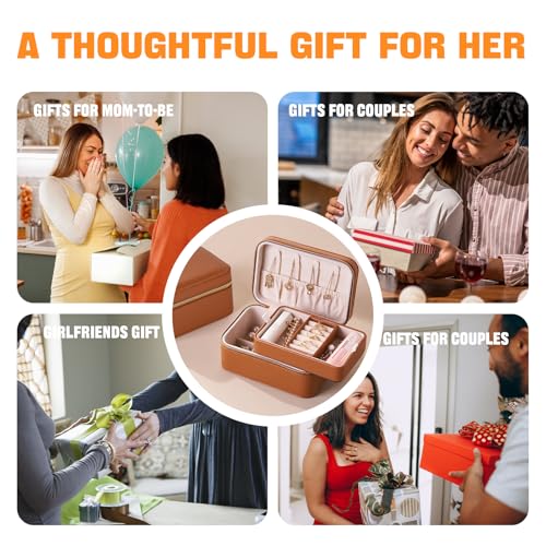 Brown Small Travel Jewelry Box,2 Layers PU Leather Travel Jewelry Box with Double Zippers, Portable Travel Jewelry Organizer for Necklace/Bracelet/Ring/Brooch brown