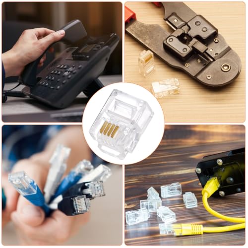 QUARKZMAN Telephone Modular Plug Male RJ11 Plug Copper Core 6P4C Flat Cable Female Adapter Clear Pack of 20