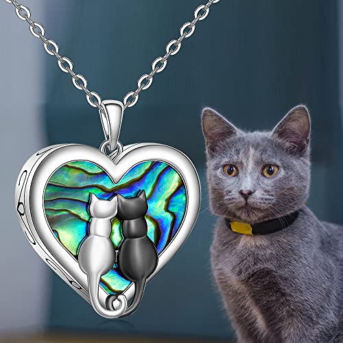 Black Cat Urn Necklaces for Ashes Women Sterling Silver Abalone Necklace