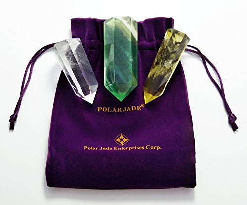 Mina Heal Crystal Wand Set, 3 PCS, Clear Quartz, Yellow Quartz & Fluorite
