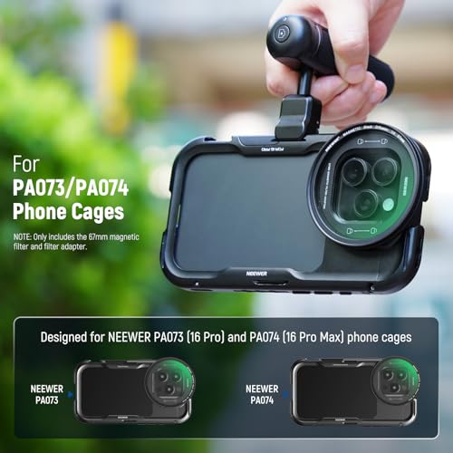 NEEWER 67mm Magnetic Multicoated HD Black Diffusion 1/4 Filter for Mist Cinematic Effect + Magnetic Filter Backplate Adapter, Compatible with iPhone 16 Pro/16 Pro Max Phone Cage (PA073/PA074) Magnetic Black Diffusion 1/4