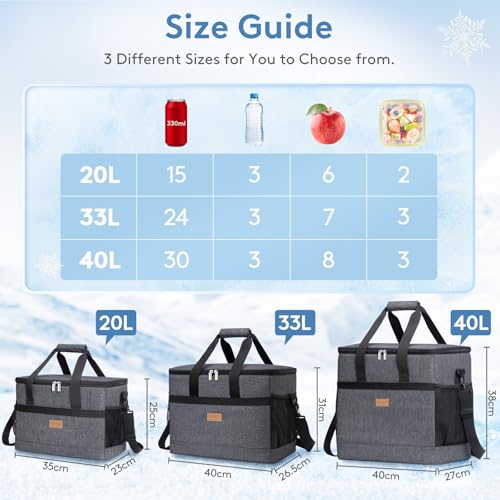 Lifewit Cooler Bag 30/50/60 Cans Collapsible, Insulated Large Lunch Bag 60-Can(40L) Dark Gray