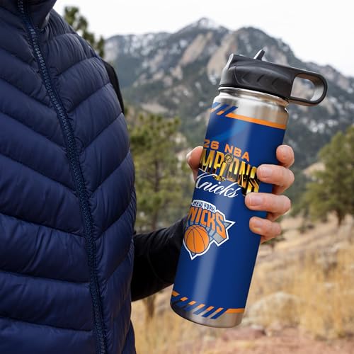 Rico Industries NBA Basketball New York Knicks 2026 NBA Champions 22oz Stainless Steel Tumbler with Lid - Great For Coffee, Tea, Water or Cocktails