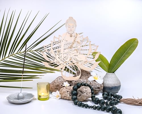Fourth Level MFG 12” Thai Buddha, Sacred Geometry Wood Wall Art, Buddhism Enlightenment Symbol, Zen Home Decoration for Yoga and Meditation, Good Chakra Energy Spiritual Altar Decor
