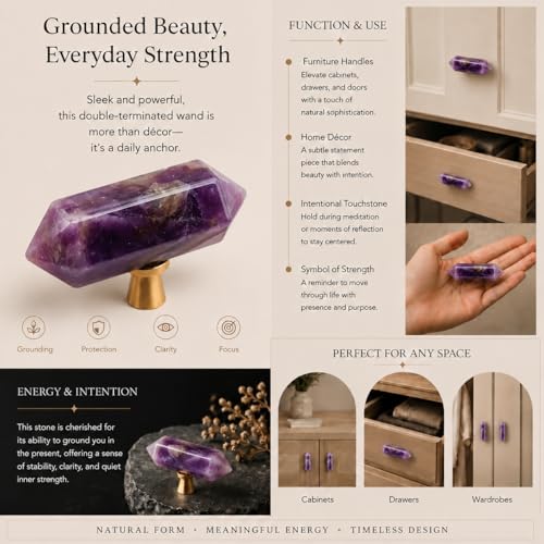 2Pcs Amethyst Crystal Point Stone Drawer Pulls Purple
