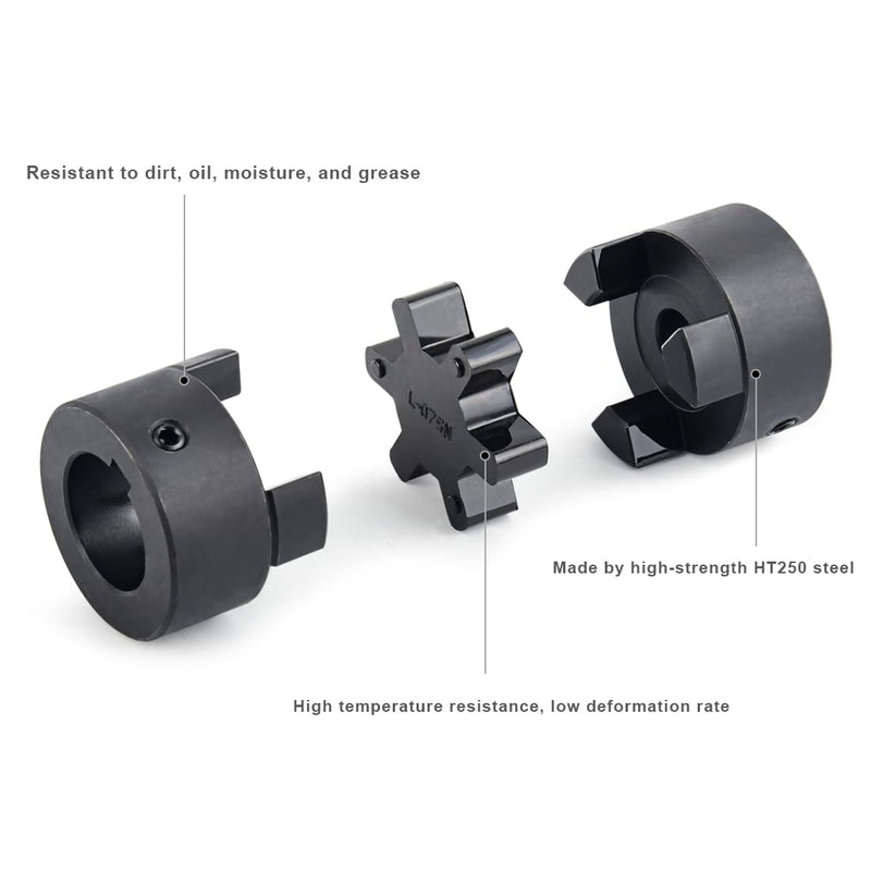 1/2" to 1" L075 Flexible 3-Piece L-Jaw Coupling Coupler Set & Buna-N NBR Rubber Spider for Log Wood Splitter