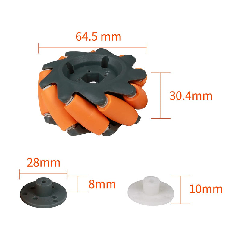 [Australia - AusPower] - Mecanum Wheel, Omni-directional Wheel 65mm High Hardness Plastic Wheel, Orange Wheel Intelligent Robot Car Components, DIY Accessories(4PCS) 