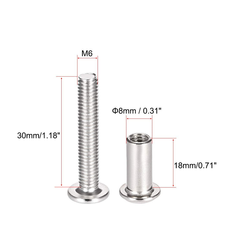 [Australia - AusPower] - uxcell Screw Post Fit for 5/16"(8mm) Hole Dia, Male M6x30mm Belt Buckle Binding Bolts Leather Fastener Carbon Steel 10 Sets 30mm 